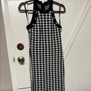 White House Black Market Black and White Houndstooth Midi Dress